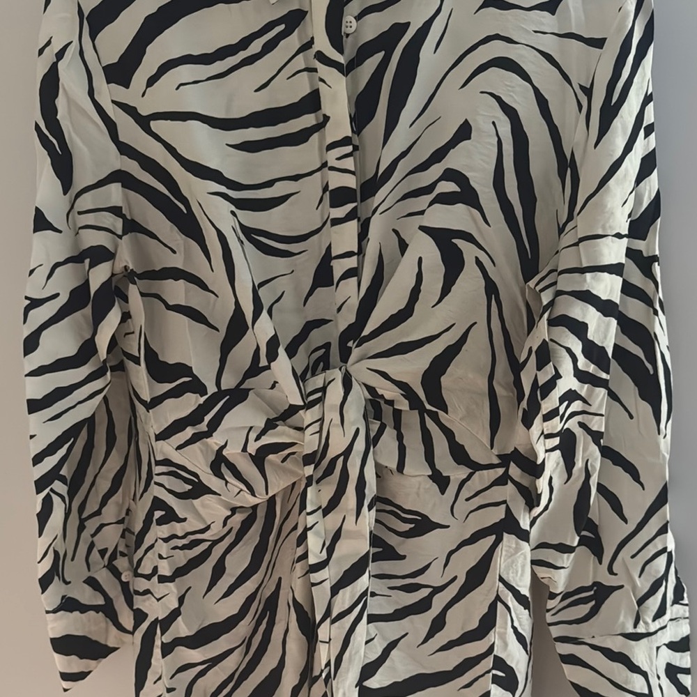 Black and White Long Sleeve Wrap Blouse